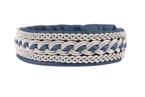 Rentierlederarmband mit Hornknopf, blau
