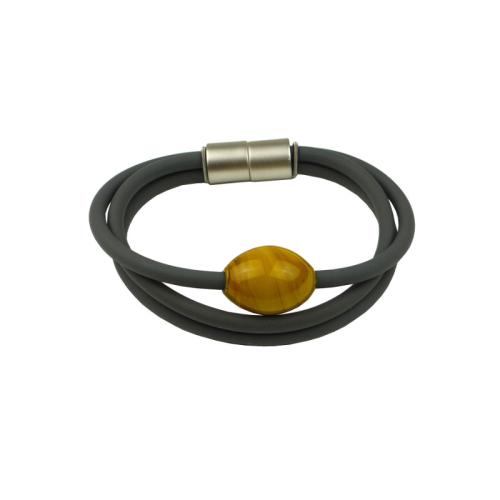 Armband aus Kautschuk mit Muranoglaselement, dunkelgrau-senfgelb