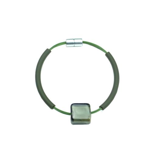 Armband mit Muranoglas und Kautschuk, olive