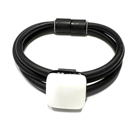 Armband aus Kautschuk mit Muranoglasplatte, weiß-schwarz