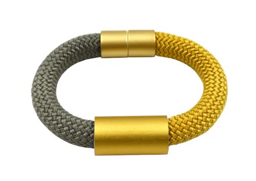 Armband aus Kletterseil mit Aluröhrchen, taupe/gelb - gold