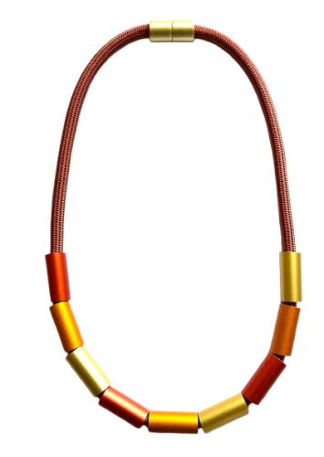 Kurze Kette mit Aluröhrchen, rost - rot/orange/gold