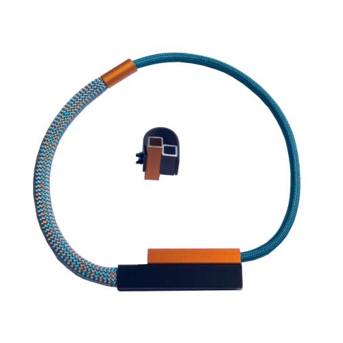 Kette und Ring mit Aluröhrchen, petrol - schwarz/orange