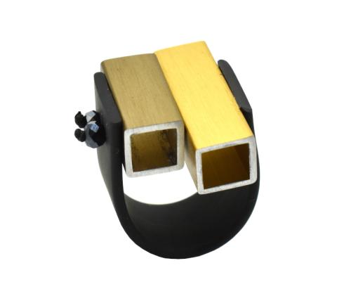 Kautschukring mit Aluröhrchen, schwarz - bronze/gold