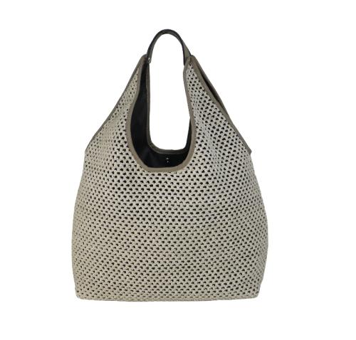 Handtasche aus Bastk und Leder, beige