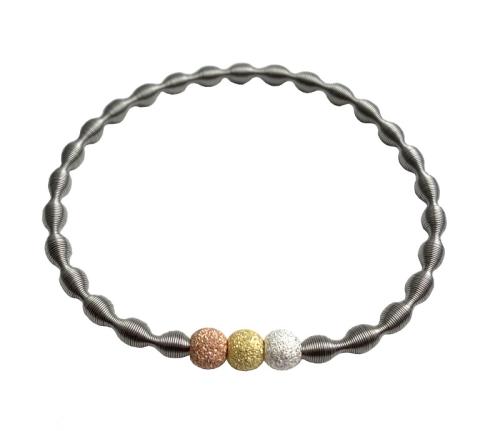 Edelstahlarmband mit diamantierten Silberkugeln, rosegold-gold-weiß