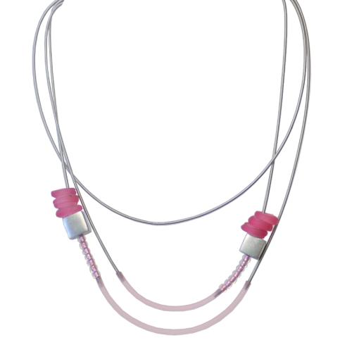Kurze Edelstahl-Kautschuk-Kette mit Muranoglas, rose-altrose