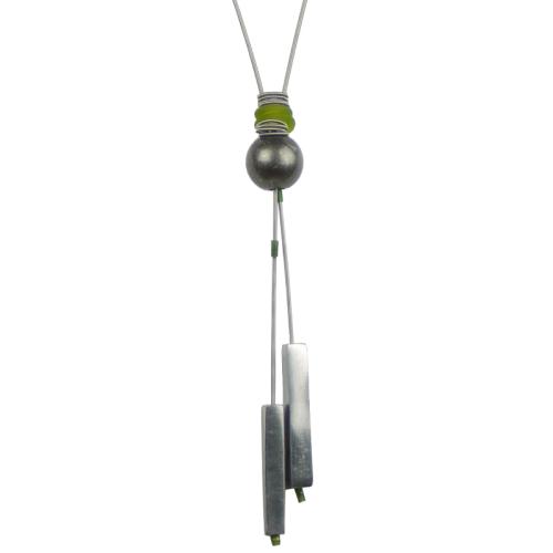 lange Edelstahlkette, hellgrün-grau