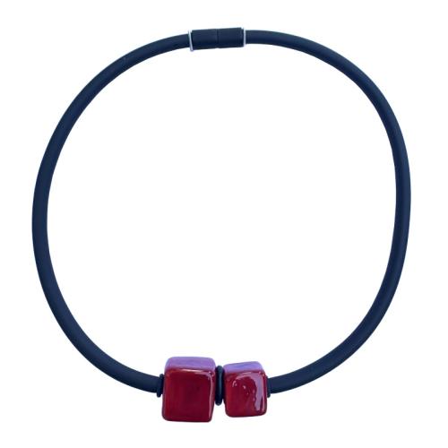 Kette aus Kautschuk und Muranoglas, rot