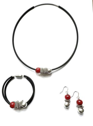 Preview: Kautschuk-Muranoglas-Kette, rot