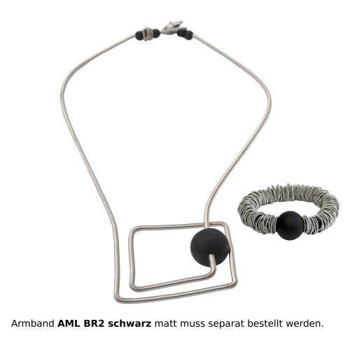 Edelstahlkette mit Muranoglaskugel, schwarz