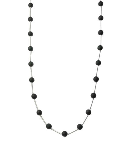 Lange Edelstahlkette mit Muranoglaskugeln, schwarz