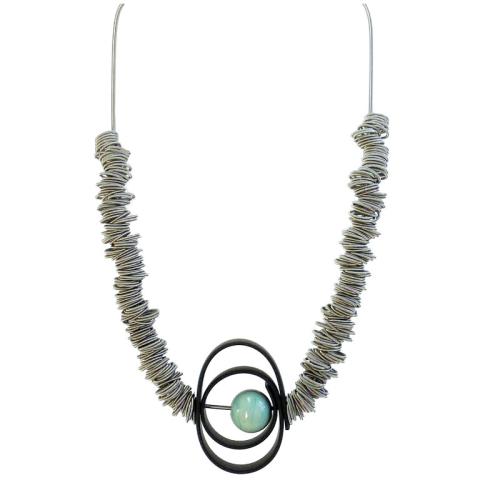 Edelstahlkette mit Muranoglas - schwarz-türkis