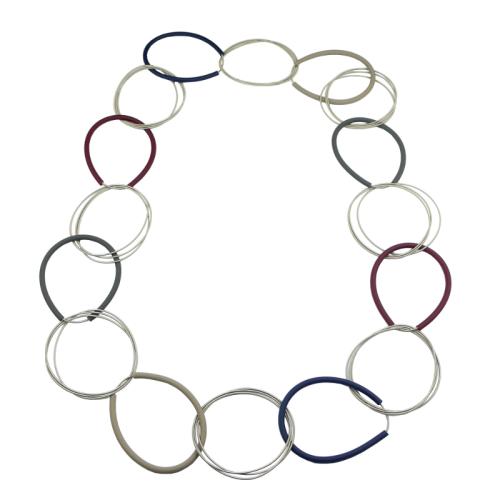 Edelstahlkette mit Kautschuk, blau-bordeaux-beige