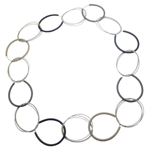 Edelstahlkette mit Kautschuk, schwarz-grau-beige