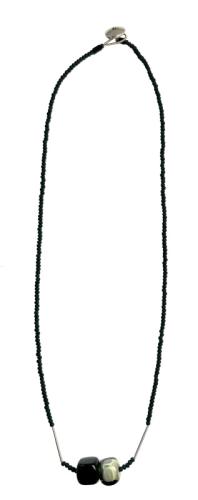 Lange Muranoglas-Edelstahlkette, dunkelgrün-hellgrün