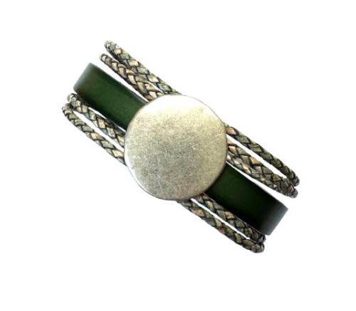 Lederarmband mit Platte aus ZAMAK, grün