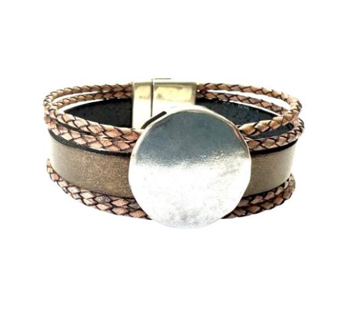 Lederarmband mit Platte aus ZAMAK, taupe metallic