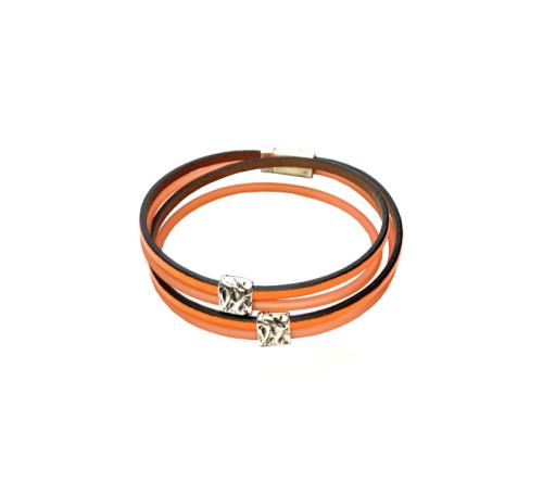 Leder-Kautschuk-Armband mit Elementen, neonorange