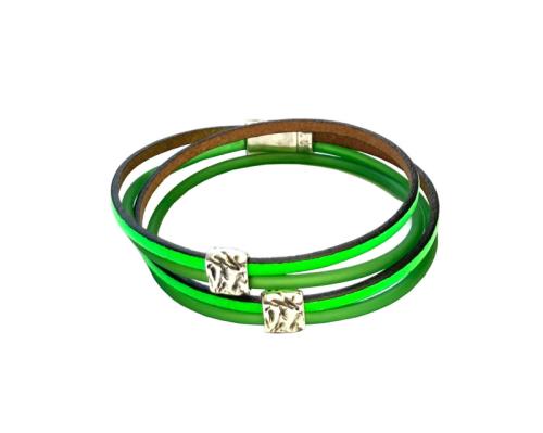 Leder-Kautschuk-Armband mit Elementen, neongrün