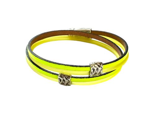 Leder-Kautschuk-Armband mit Elementen, neongelb