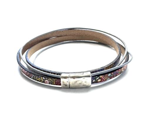 Leder mit ZAMAK-Verschluss, bunt - grau