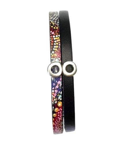 Lederarmband Element, schwarz-bunt/gemustert