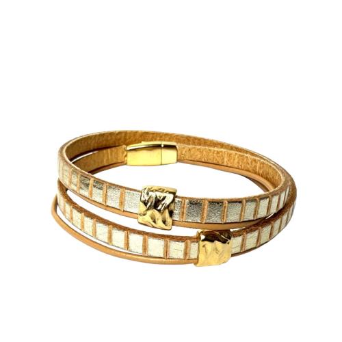 Leder mit vergoldetem Verschluss, beige-gold