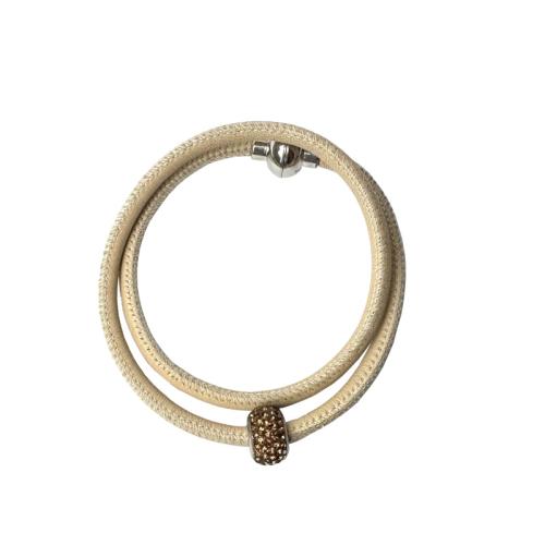 Leder mit Strassperle, hellbeige-topas