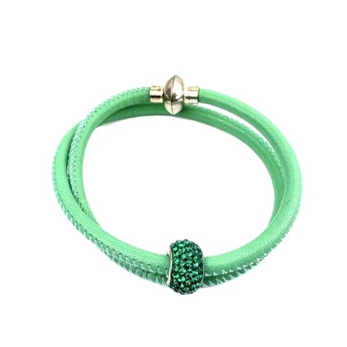 Leder mit Strassperle, emerald
