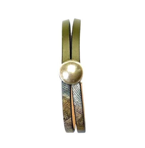 Lederarmband Halbkugel, khaki-bunt