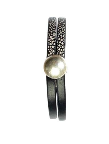 Lederarmband Halbkugel, schwarz-mint-gemustert
