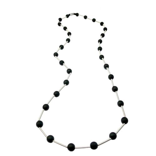 Lange Edelstahlkette mit Muranoglaskugeln, schwarz