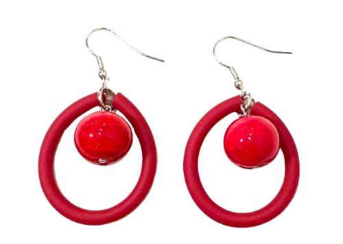 Ohrhänger asu Kautschuk und Muranoglas, rot