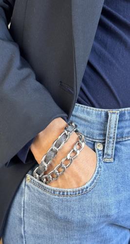 Perlon-Armband mit Gliederkette, petrol