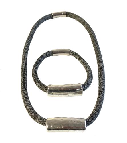Kette und Armband aus Viskose-Perlon, stahl