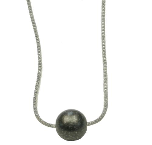 Perlon-Metall-Kette mit Kunsthrazkugeln, silbergrau - altsilber/schwarz - Kopie