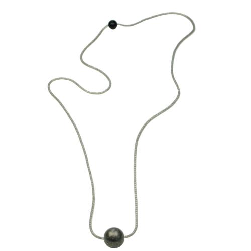 Perlon-Metall-Kette mit Kunsthrazkugeln, silbergrau - altsilber/schwarz - Kopie