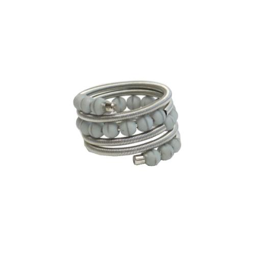 Edelstahlring mit Muranoglas, hellgrau