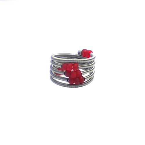 Edelstahlring mit Muranoglas, rot