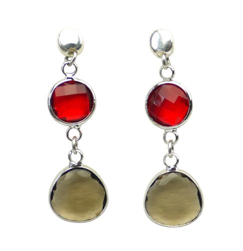 Ohrstecker mit Glassteinen, taupe-rot