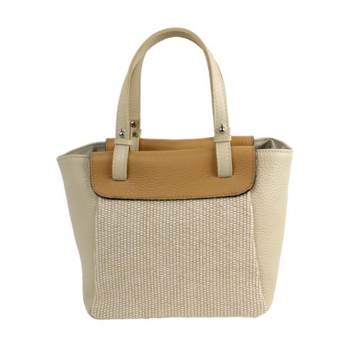Handtasche aus Leder und Bastk, creme