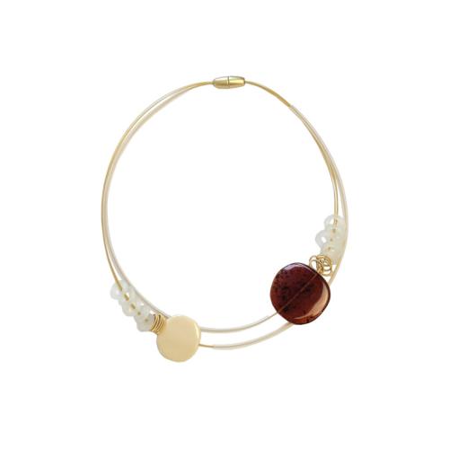 Kurze Kette mit Kautschuk, Muranoglas und Kunstharz, gold/kristall - bernstein/creme