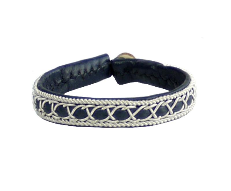 Rentierlederarmband mit Hornknopf, dunkelblau