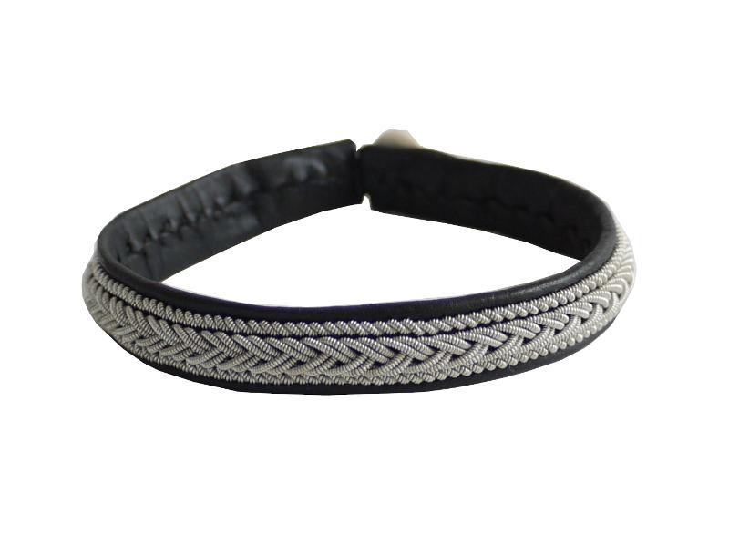 Rentierlederarmband mit Hornknopf, schwarz