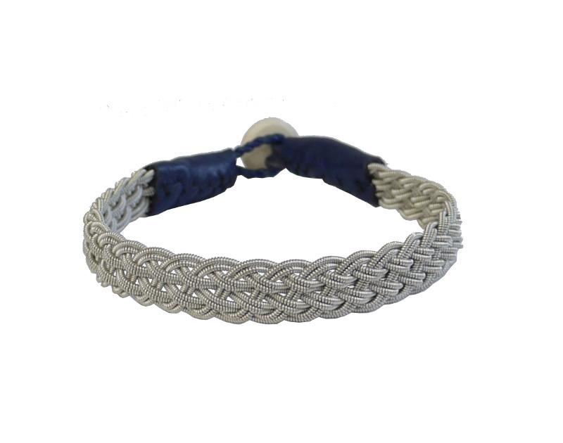 Rentierlederarmband mit Hornknopf, dunkelblau