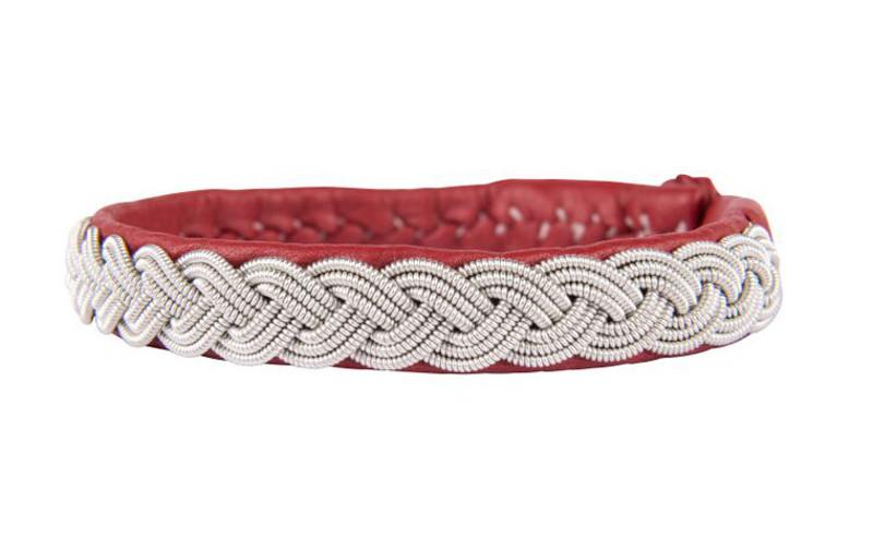Rentierlederarmband mit Hornknopf, rot