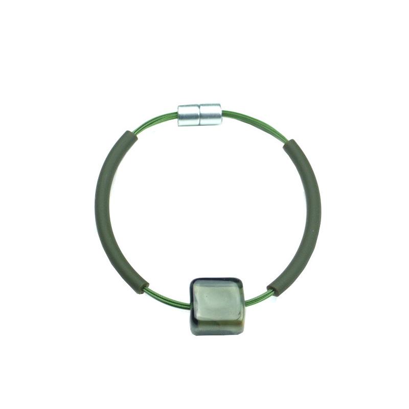 Armband mit Muranoglas und Kautschuk, olive