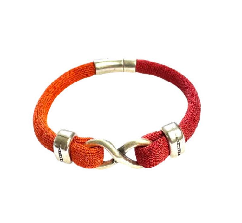 Viskose-Perlon-Armband, orange-krischrot