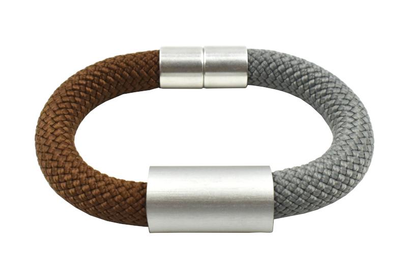 Armband aus Kletterseil mit Aluröhrchen, grau/braun - braun